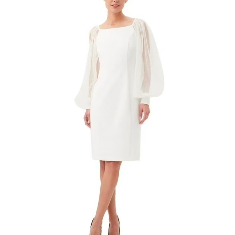 NWT TRINA TURK Tamadachi Dress Square Neck Sheer Balloon Sleeve‎ Ivory Size 8